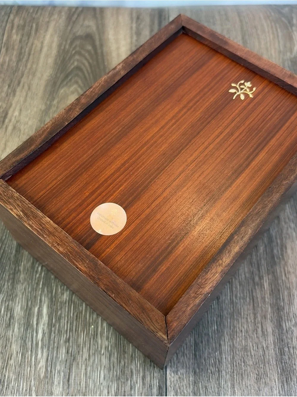 Hand-Carved Wooden Storage Box in Dark Brown